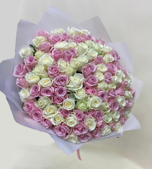 🌸 Pastell Harmonie – Strauß aus 101 weißen & rosafarbenen Rosen (50 cm)