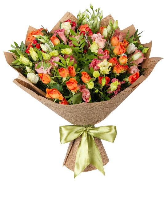Strauß aus Eustomas und Sprührosen
