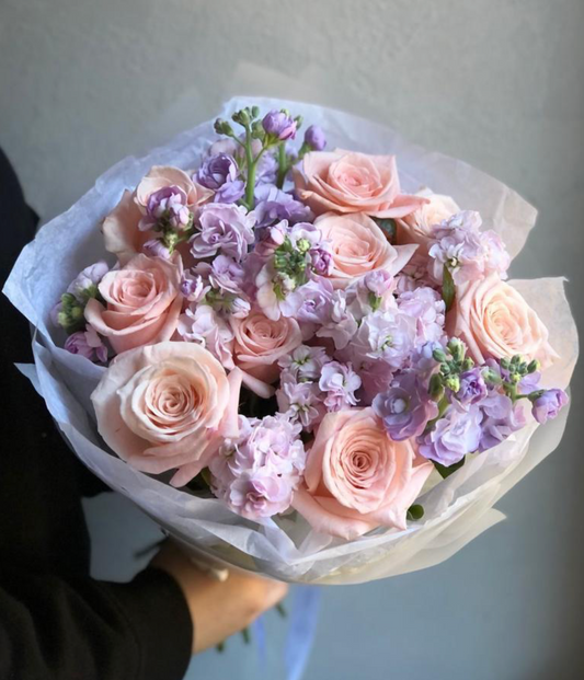 Duostrauß Pfirsichrosen + Matthiola